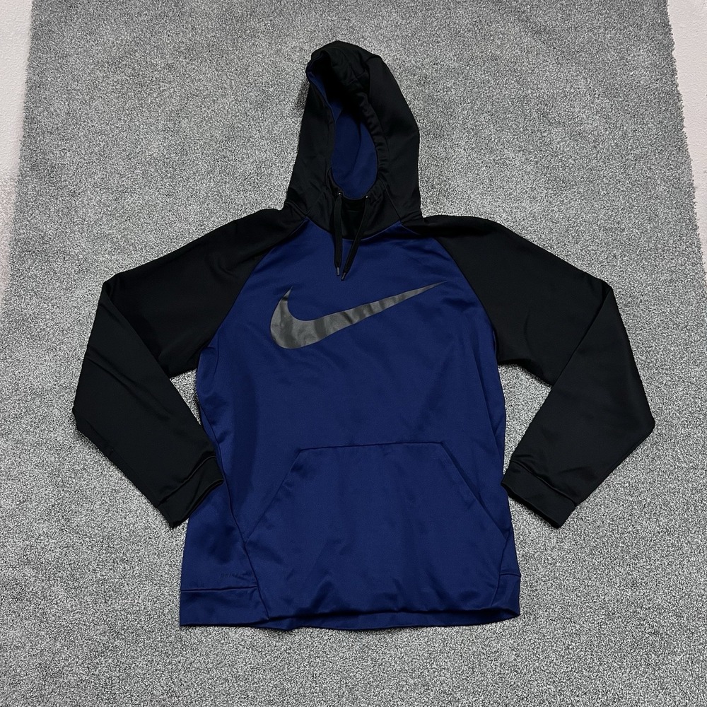Nike Dri-FIT Therma Hoodie Mens XL Blue Black Pullover Swoosh
